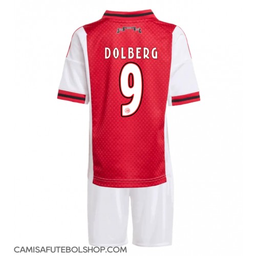 Camisa de time de futebol Ajax Kasper Dolberg #9 Replicas 1º Equipamento Infantil 2025-26 Manga Curta (+ Calças curtas)